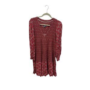 Maeve By Anthropologie Red/White Patterned Long Sleeve Dress Size S 100% Cotton